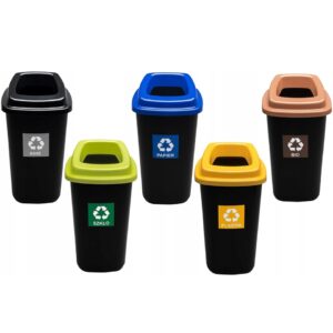 Kosz SORTBIN 45 litrów – ZESTAW 5 KOSZY do segregacji śmieci odpadów 5x45l (pokrywa z otworem) KOLOROWY