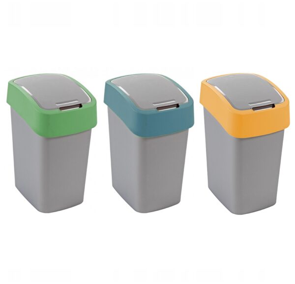 Kosz FLIP BIN CURVER 10 litrów - ZESTAW 3 koszy do segregacji odpadów i śmieci - 3x10 litrów