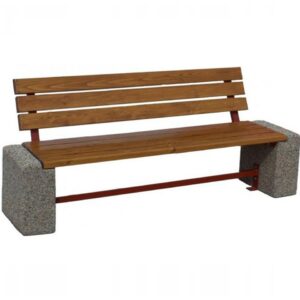 Uliczna betonowa ławka ogrodowa z drewnianym siedziskiem