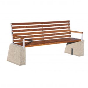 Ławka z drewnianym siedziskiem betonowa - uliczna, parkowa ogrodowa