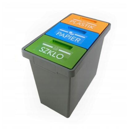 Potrójny kosz do segregacji śmieci 40L | PAPIER PLASTIK SZKŁO