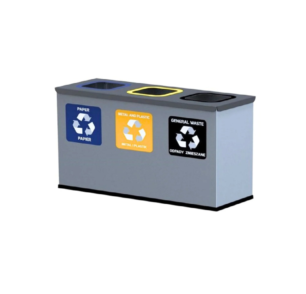 Trójkomorowa Stacja Segregacji Odpadów 3x12L EKO STATION | PAPIER PLASTIK ZMIESZANE