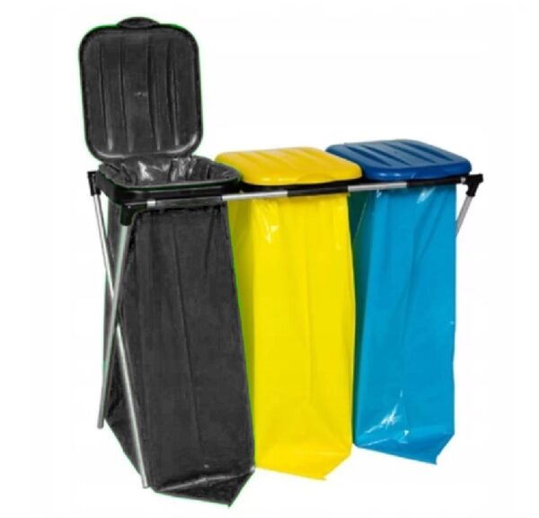 Stojak na worki do segregacji śmieci 3x120L | PAPIER PLASTIK ZMIESZANE