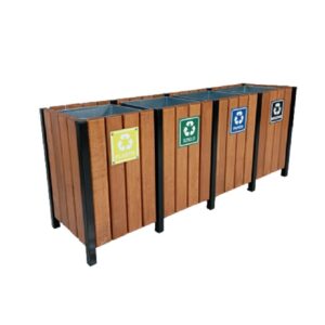 Kosz na śmieci do segregacji odpadów stalowo drewniany 4X45L ZOZA 2