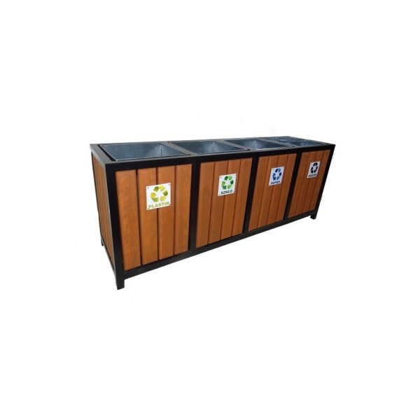 Kosz stalowo drewniany uliczny parkowy ZOZA 1 4x45L - obrazek 2