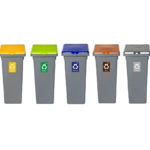 Zestaw koszy FLAP BIN SZARE do segregacji odpadów 5X53L PAPIER PLASTIK SZKŁO BIO INNE