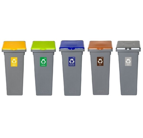 Zestaw koszy FLAP BIN SZARE do segregacji odpadów 5X53L PAPIER PLASTIK SZKŁO BIO INNE