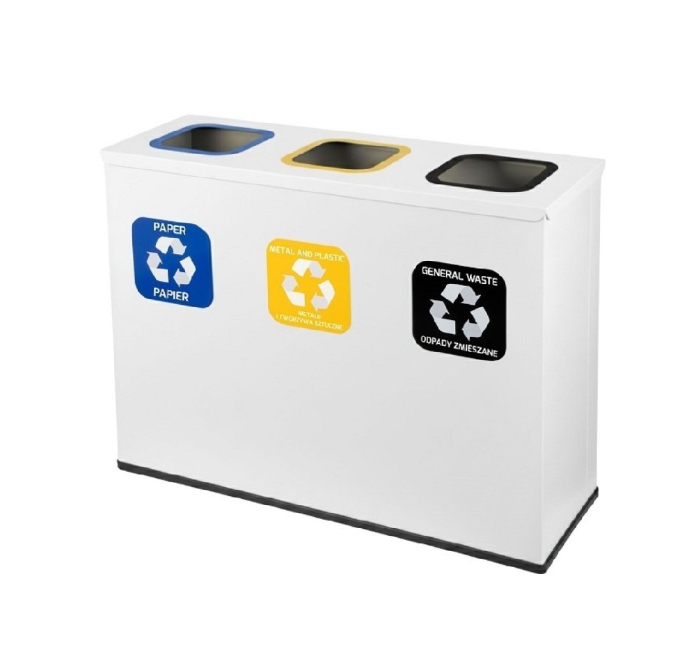 Trójkomorowa Stacja Segregacji Odpadów 3x60L EKO STATION BIAŁA PAPIER PLASTIK ZMIESZANE