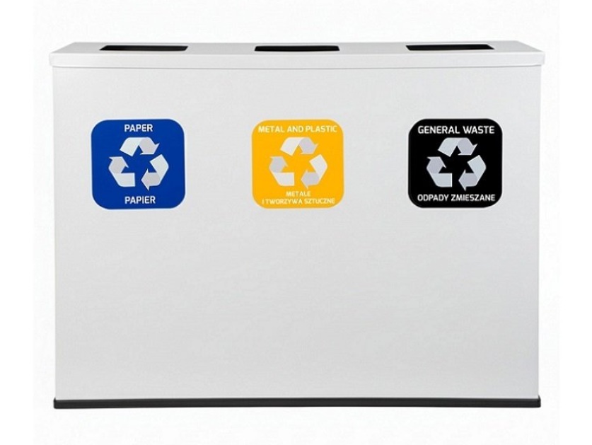 Trójkomorowa Stacja Segregacji Odpadów 3x60L EKO STATION BIAŁA PAPIER PLASTIK ZMIESZANE - obrazek 2