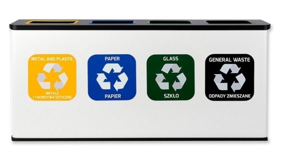Stacja Segregacji Odpadów 4x12L EKO STATION BIAŁA/CZARNA | PAPIER PLASTIK SZKŁO ZMIESZANE - obrazek 2