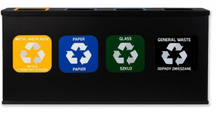 Stacja Segregacji Odpadów 4x12L EKO STATION CZARNA | PAPIER PLASTIK SZKŁO ZMIESZANE - obrazek 2