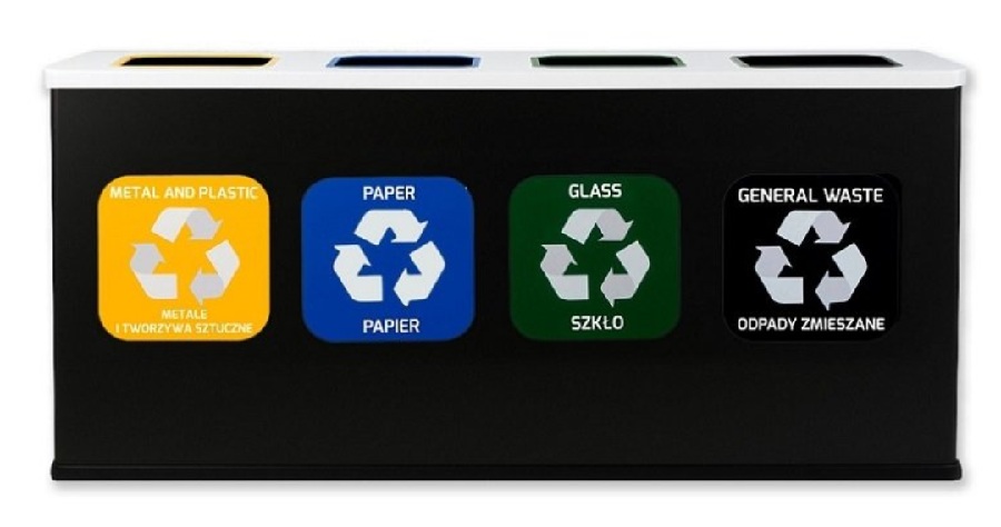 Stacja Segregacji Odpadów 4x12L EKO STATION CZARNA/BIAŁA | PAPIER PLASTIK SZKŁO ZMIESZANE - obrazek 2