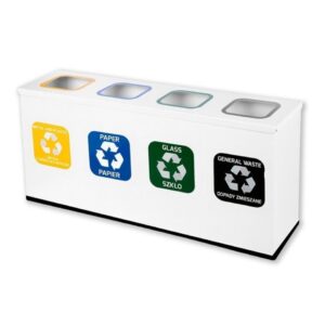 Stacja Segregacji Odpadów 4x12L EKO STATION BIAŁA | PAPIER PLASTIK SZKŁO ZMIESZANE