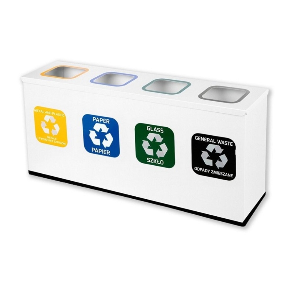 Stacja Segregacji Odpadów 4x12L EKO STATION BIAŁA | PAPIER PLASTIK SZKŁO ZMIESZANE