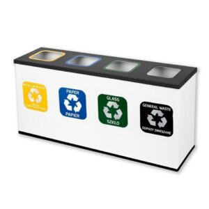 Stacja Segregacji Odpadów 4x12L EKO STATION BIAŁA/CZARNA | PAPIER PLASTIK SZKŁO ZMIESZANE