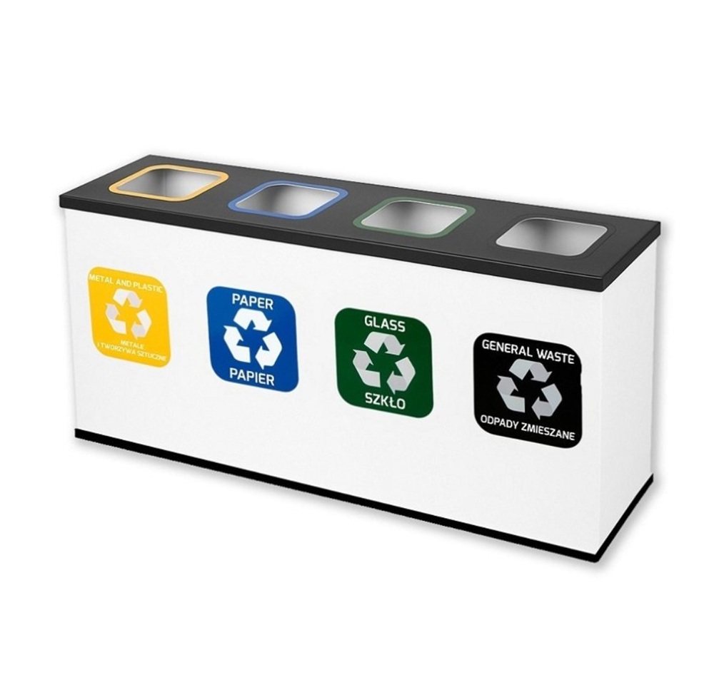 Stacja Segregacji Odpadów 4x12L EKO STATION BIAŁA/CZARNA | PAPIER PLASTIK SZKŁO ZMIESZANE