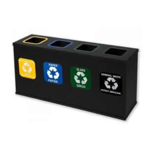 Stacja Segregacji Odpadów 4x12L EKO STATION CZARNA | PAPIER PLASTIK SZKŁO ZMIESZANE