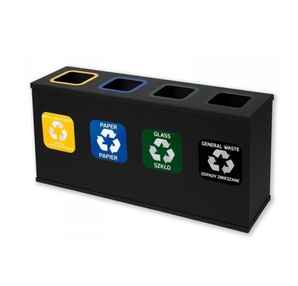 Stacja Segregacji Odpadów 4x12L EKO STATION CZARNA | PAPIER PLASTIK SZKŁO ZMIESZANE