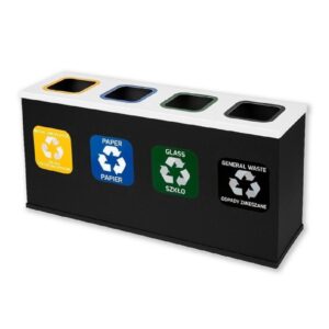 Stacja Segregacji Odpadów 4x12L EKO STATION CZARNA/BIAŁA | PAPIER PLASTIK SZKŁO ZMIESZANE