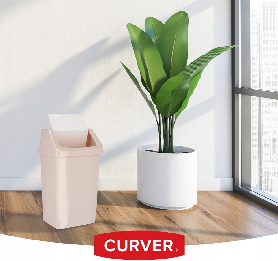 Kosz CURVER CLICK 25l na śmieci z uchylną klapką BEŻOWY - obrazek 2