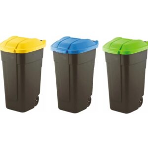 ZESTAW Koszy 110 litrów do segregacji śmieci i odpadów PLASTIK, PAPIER, SZKŁO