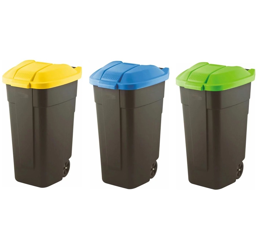 ZESTAW Koszy 110 litrów do segregacji śmieci i odpadów PLASTIK, PAPIER, SZKŁO