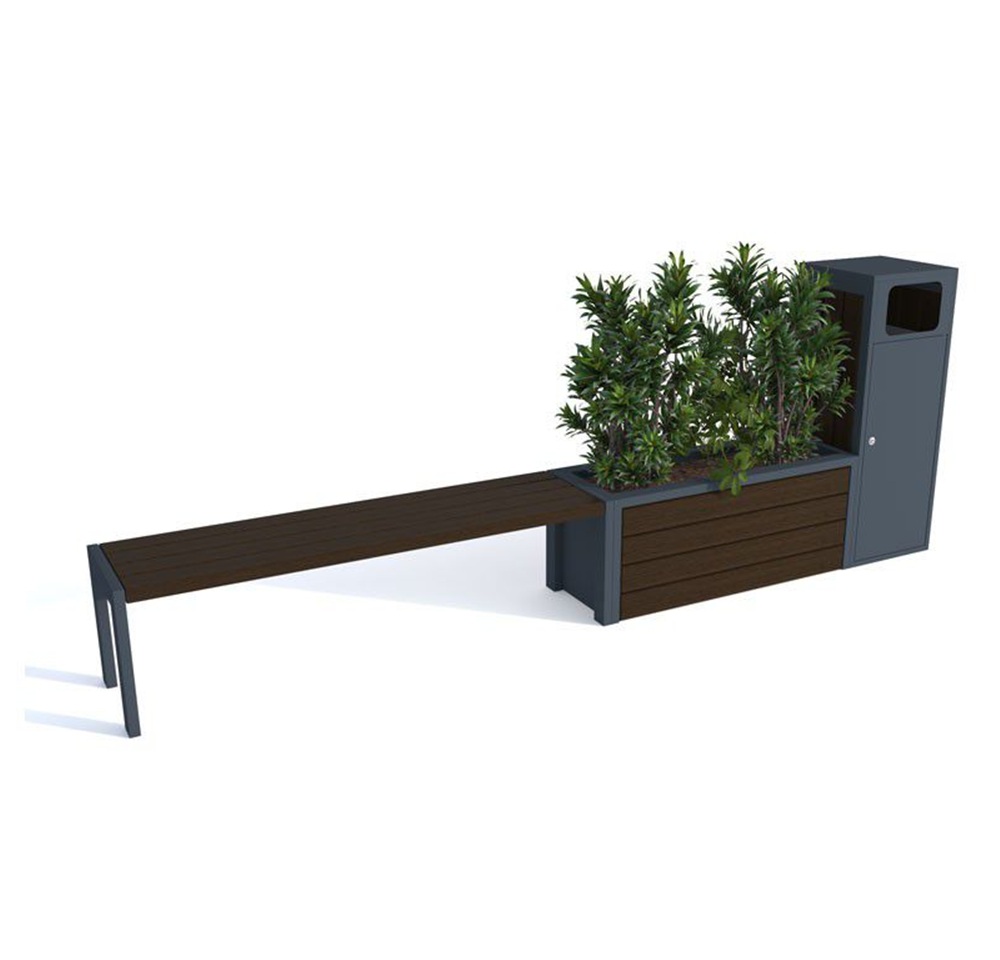 Zestaw ławka bez oparcia + donica +kosz na śmieci