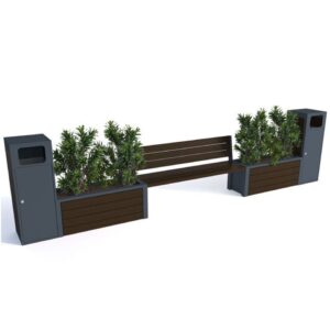 Zestaw ławka z oparciem+ 2xdonice+2xkosze na śmieci