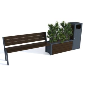 Zestaw ławka z oparciem, donica, kosz na śmieci