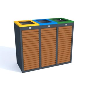 Stacja Segregacji Odpadów ETINO 3x60l z drewnianymi listwami