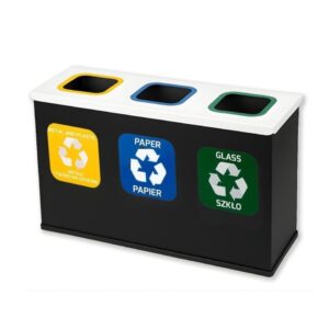 Trójkomorowa Stacja Segregacji Odpadów 3x12L EKO STATION CZARNA/BIAŁA PAPIER PLASTIK ZMIESZANE