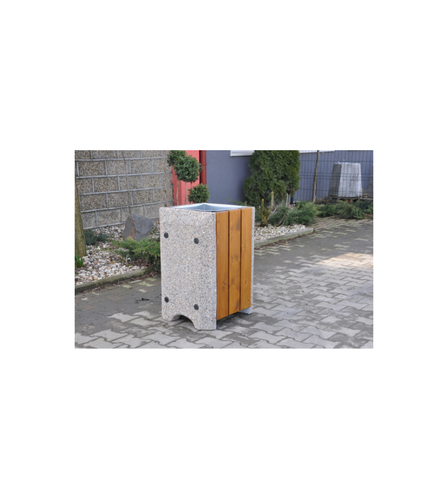 Kosz betonowy z elementami drewna 60 l - obrazek 2