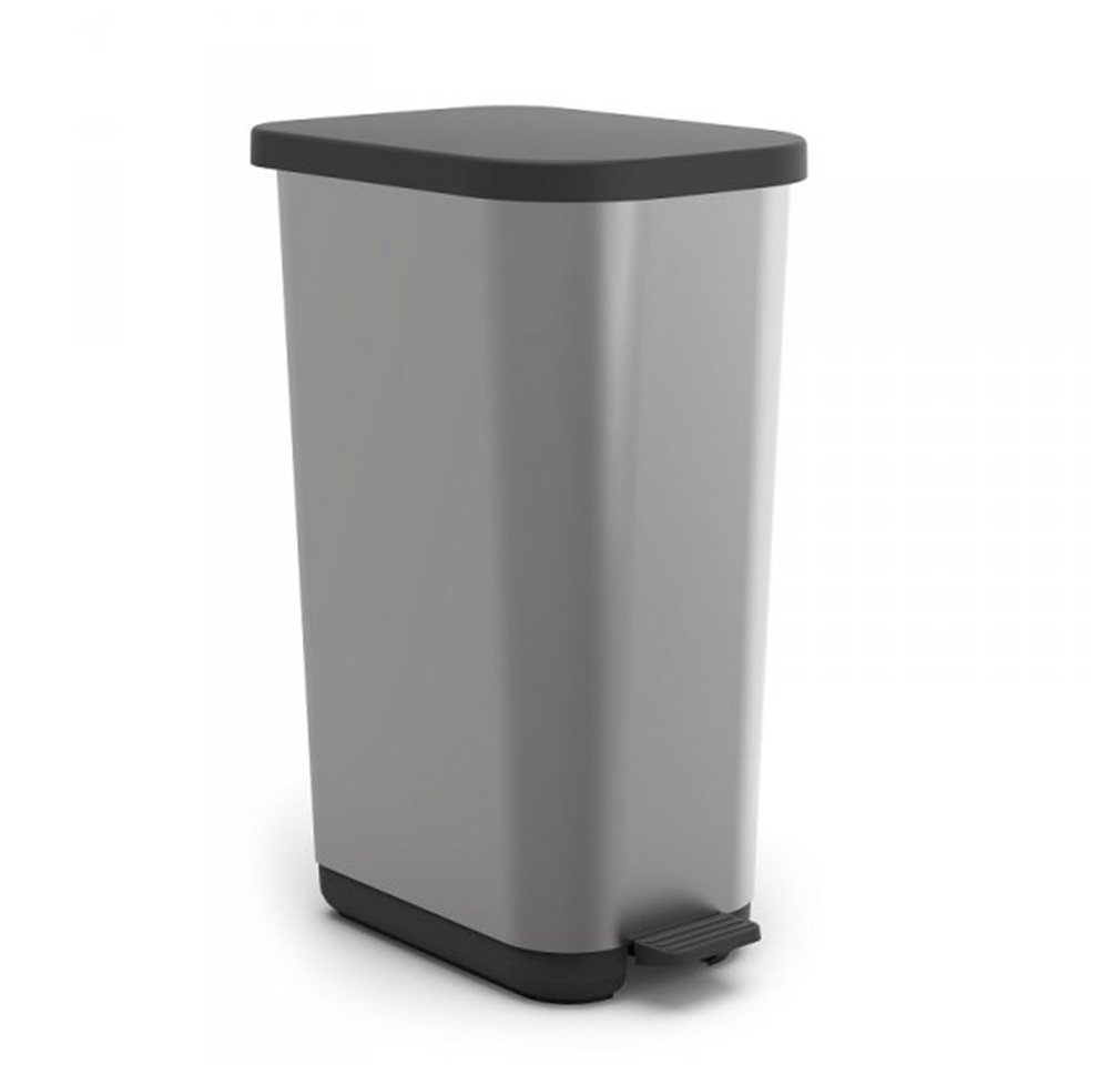 Kosz na śmieci 55L z pedałem srebrny