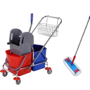 ZESTAW Wózek PRIME do sprzątania z dwoma wiadrami 2x17L METALOWY KOSZYK + Mop speedy 40 cm